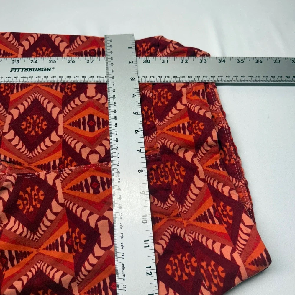 LuLaRoe One‎ Size Leggings Geometric Print Burgundy Orange Women Retro Bohemian - Picture 7 of 9